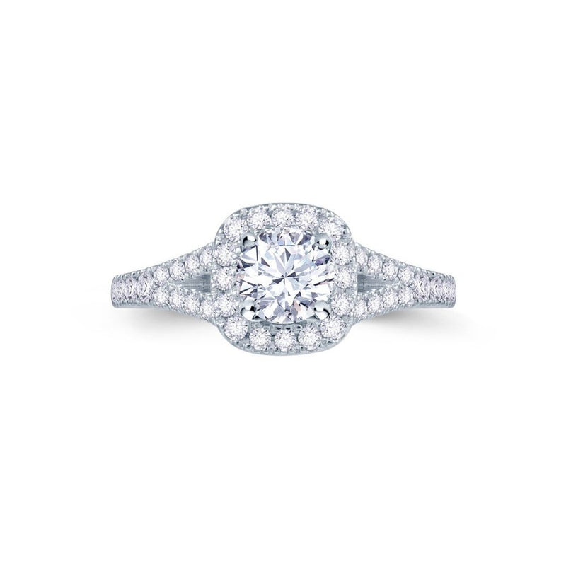 18ct wg Cushion Halo Split Shank Engagement Ring