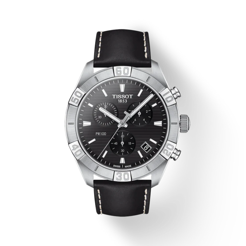 Tissot PR 100 Sport Gent Chronograph Quartz Black Leather 44mm Mens Watch T1016171605100