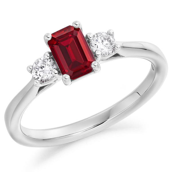 18ct Gold Ruby and Diamond Trilogy Engagement Ring
