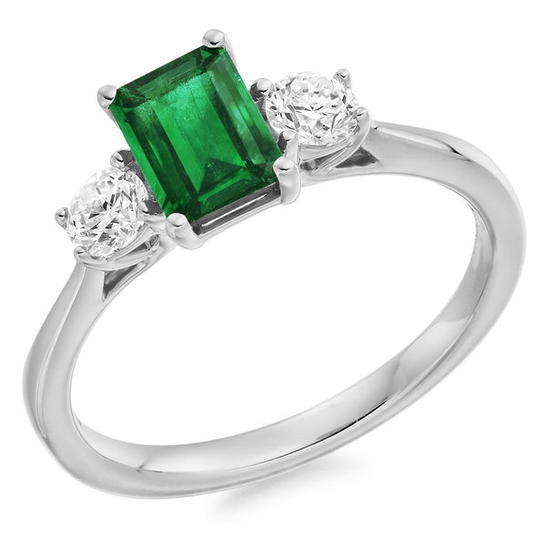 18ct Gold Emerald and Diamond Trilogy Engagement Ring