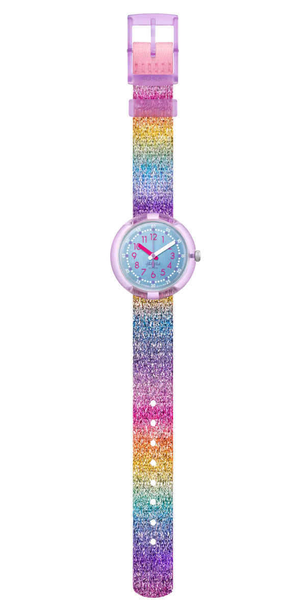 Swatch Flik Flak Shine in Rainbow Quartz 31.85mm Watch FBNP128