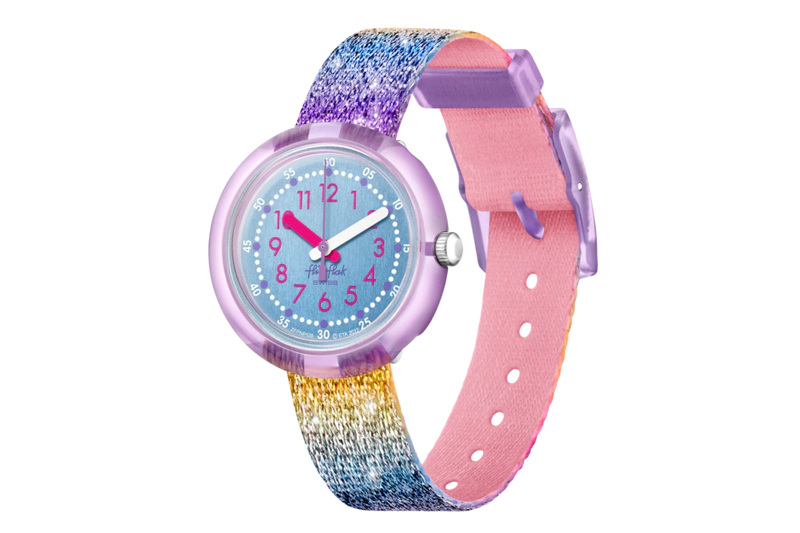 Swatch Flik Flak Shine in Rainbow Quartz 31.85mm Watch FBNP128