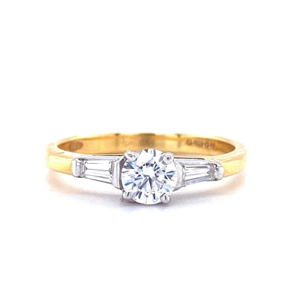 18ct Gold Round and Baguette Solitaire Diamond Ring