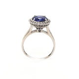 Silver and Blue Round Cubic Zirconia Halo Ring