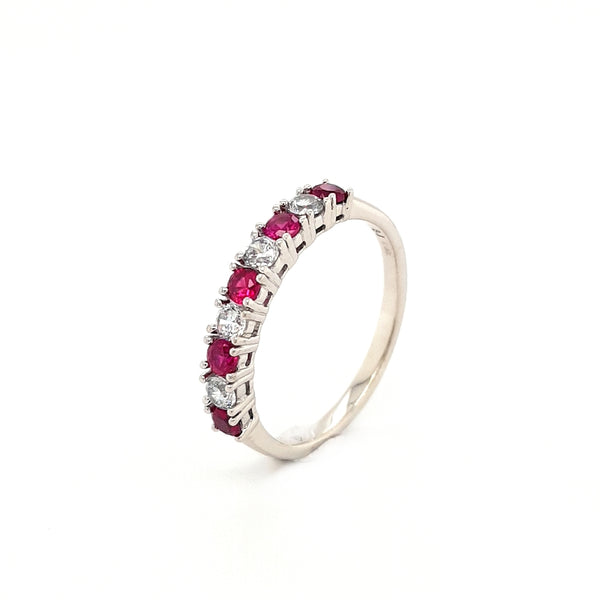 Silver and Red Cubic Zirconia Eternity Ring