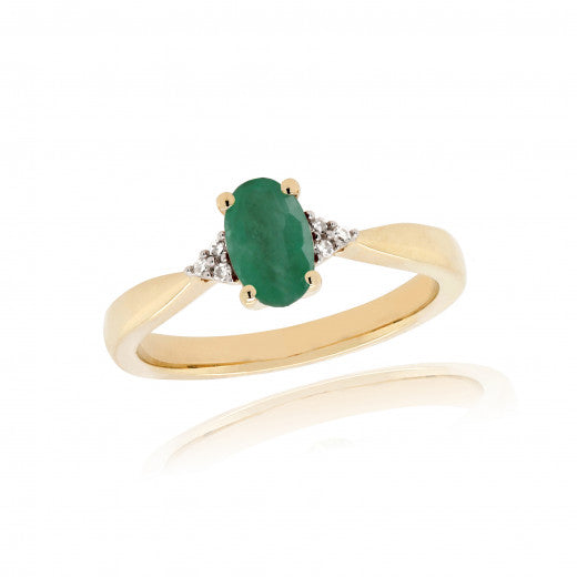 9ct Yellow Gold 0.02ct Diamond and 0.36ct Emerald Ring