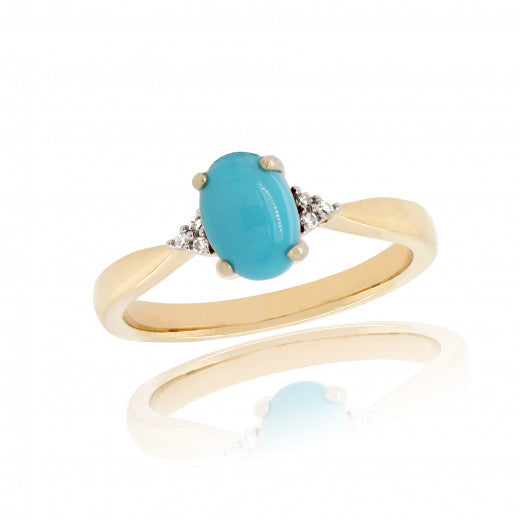 9ct Gold 0.02ct Diamond and 0.56ct Turquoise Ring