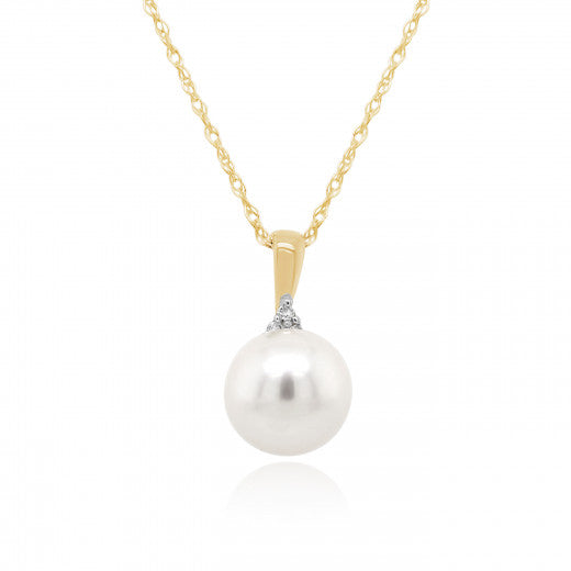 9ct Gold 0.01ct Diamond & Pearl Pendant Necklace