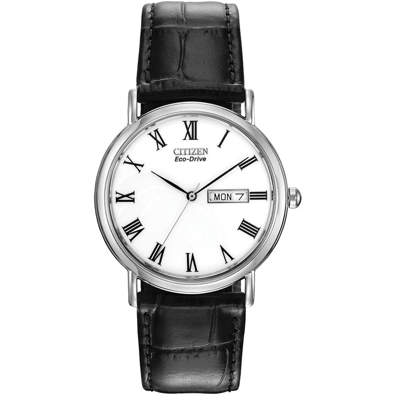 Citizen Eco Drive White Dial Leather Strap 36mm Mens Watch BM8240-11A