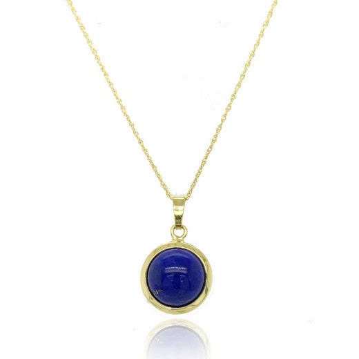 9ct Gold Domed Lapis Pendant Necklace
