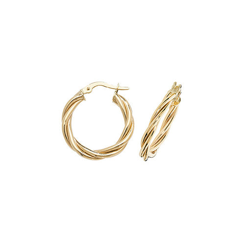 9ct Gold 1.5mm Thickness Twisted Hoop Earrings
