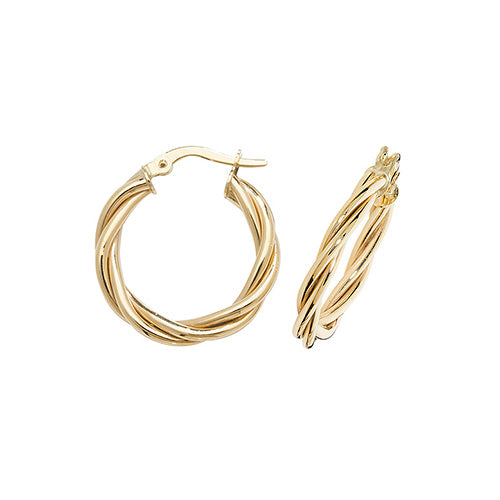 9ct Gold 1.5mm Thickness Twisted Hoop Earrings