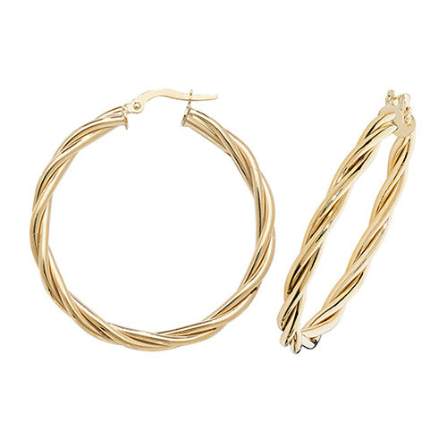 9ct Gold 1.5mm Thickness Twisted Hoop Earrings