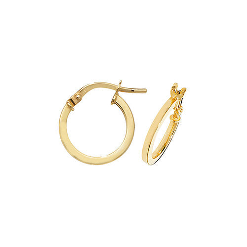 9ct Gold 1.40mm Thickness Square Tube Hoop Earrings