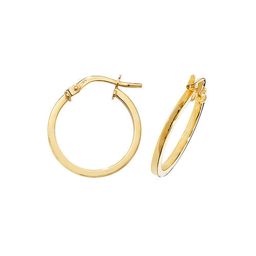 9ct Gold 1.40mm Thickness Square Tube Hoop Earrings