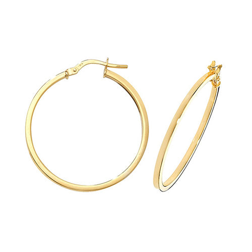 9ct Gold 1.40mm Thickness Square Tube Hoop Earrings