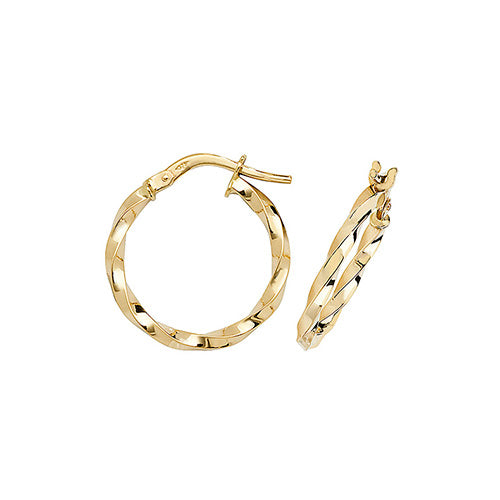 9ct Gold 1.40mm Thickness Twisted Hoop Earrings