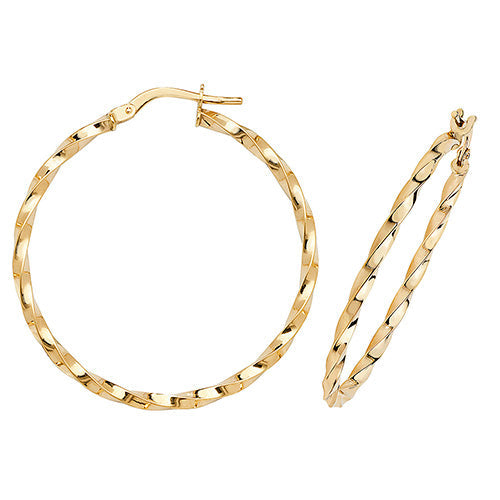 9ct Gold 1.40mm Thickness Twisted Hoop Earrings