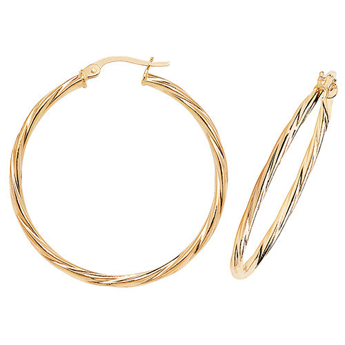 9ct Gold 30mm Polished Twisted Hoop Earrings