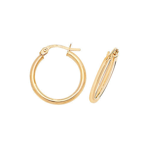 9ct Gold Polished 15mm Hoop Earrings