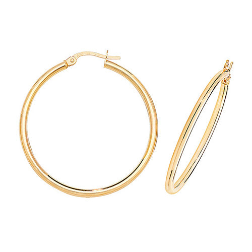 9ct Gold 2.70mm Thickness Polished Round Hoop Earrings