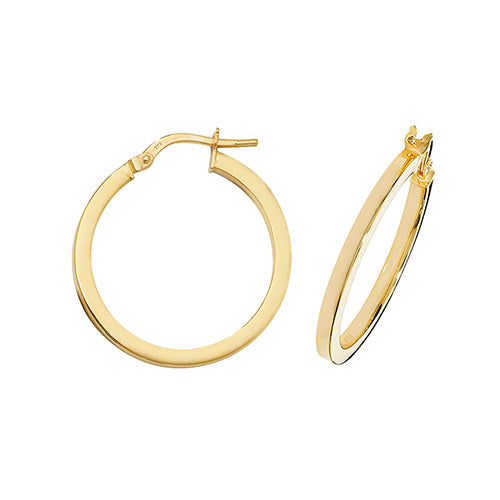 9ct Gold Squared Tube 2mm Thickness Hoop Earrings