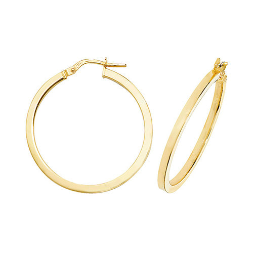 9ct Gold Squared Tube 2mm Thickness Hoop Earrings