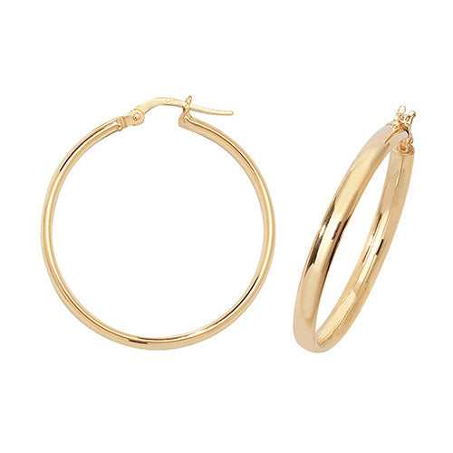 9ct Gold 1.40mm Thickness Square Tube Hoop Earrings