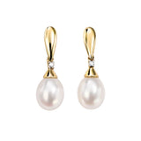 9ct Gold Diamond and Pearl Drop Earrings