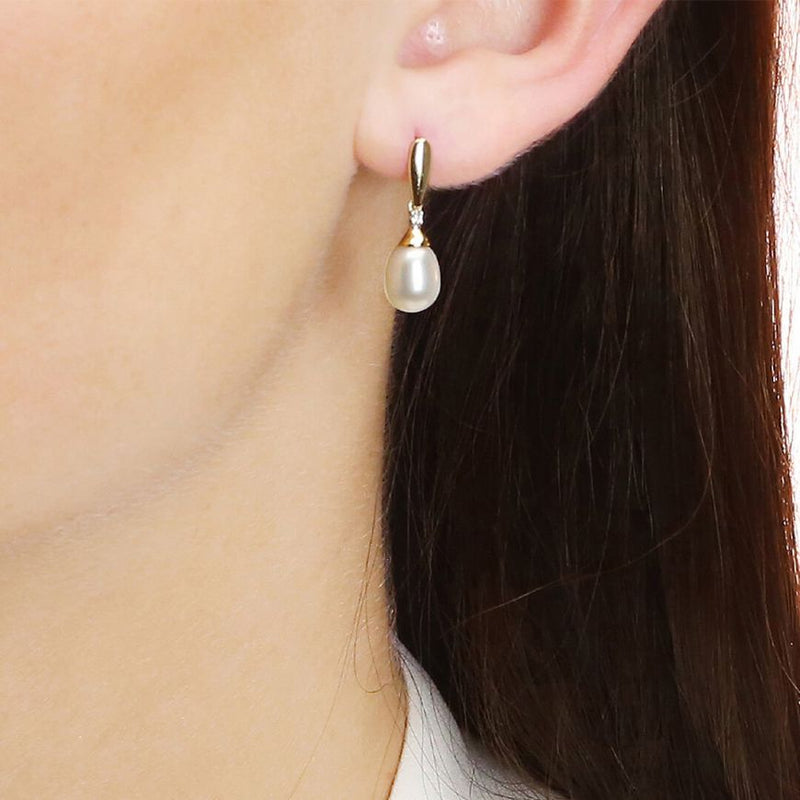 9ct Gold Diamond and Pearl Drop Earrings