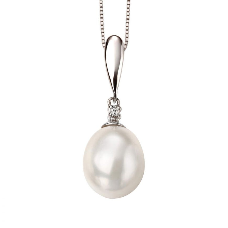 9ct White Gold 0.01ct Diamond & Pearl Necklace