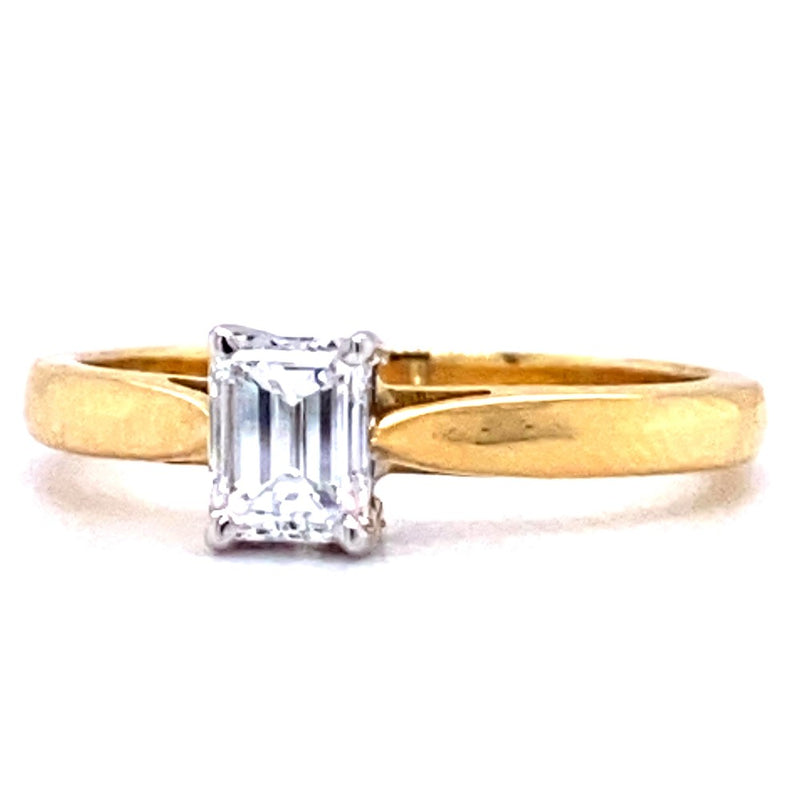 18ct Yellow Gold Emerald Cut Solitaire 0.49ct Diamond Engagement Ring
