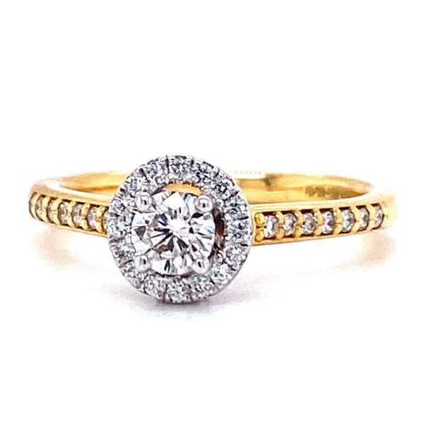 18ct Yellow Gold Round Halo Engagement Ring