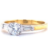 18ct Yellow Gold Round and Baguette Solitaire 0.49ct Diamond Engagement Ring