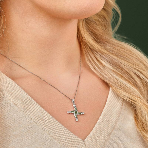 Sterling Silver Connemara Marble St. Brigids Cross Necklace