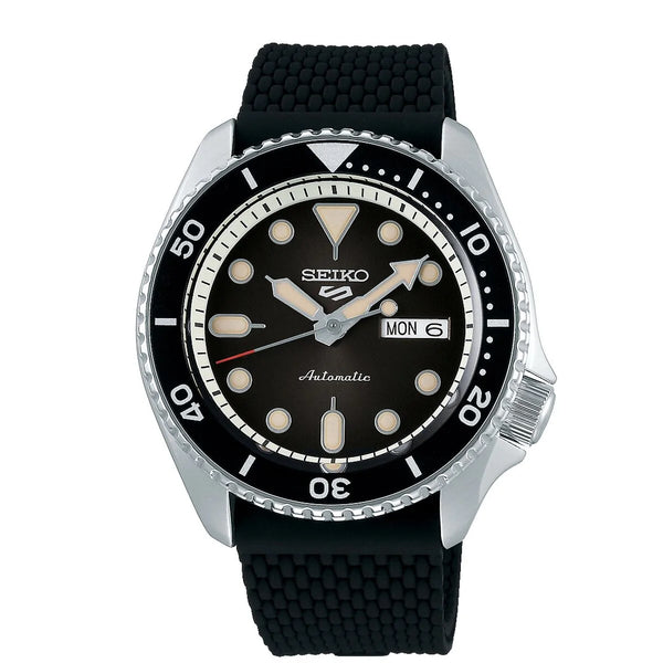 Seiko 5 Automatic Black Dial Black Mesh Silicon 42.5mm Mens Watch SRPD73K2